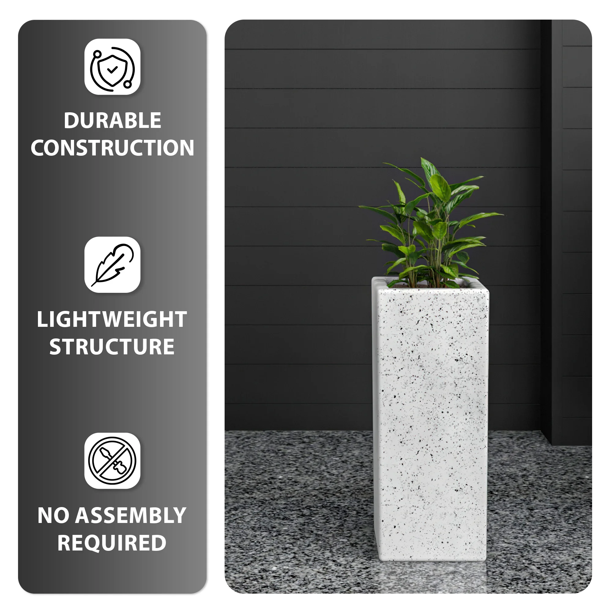 Terra Series Poly Stone Planter in Dotted White 7.9" x 7.9" 19.7" High