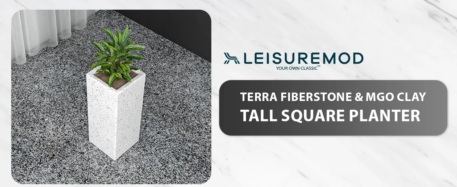 Terra Series Poly Stone Planter in Dotted White 7.9" x 7.9" 19.7" High
