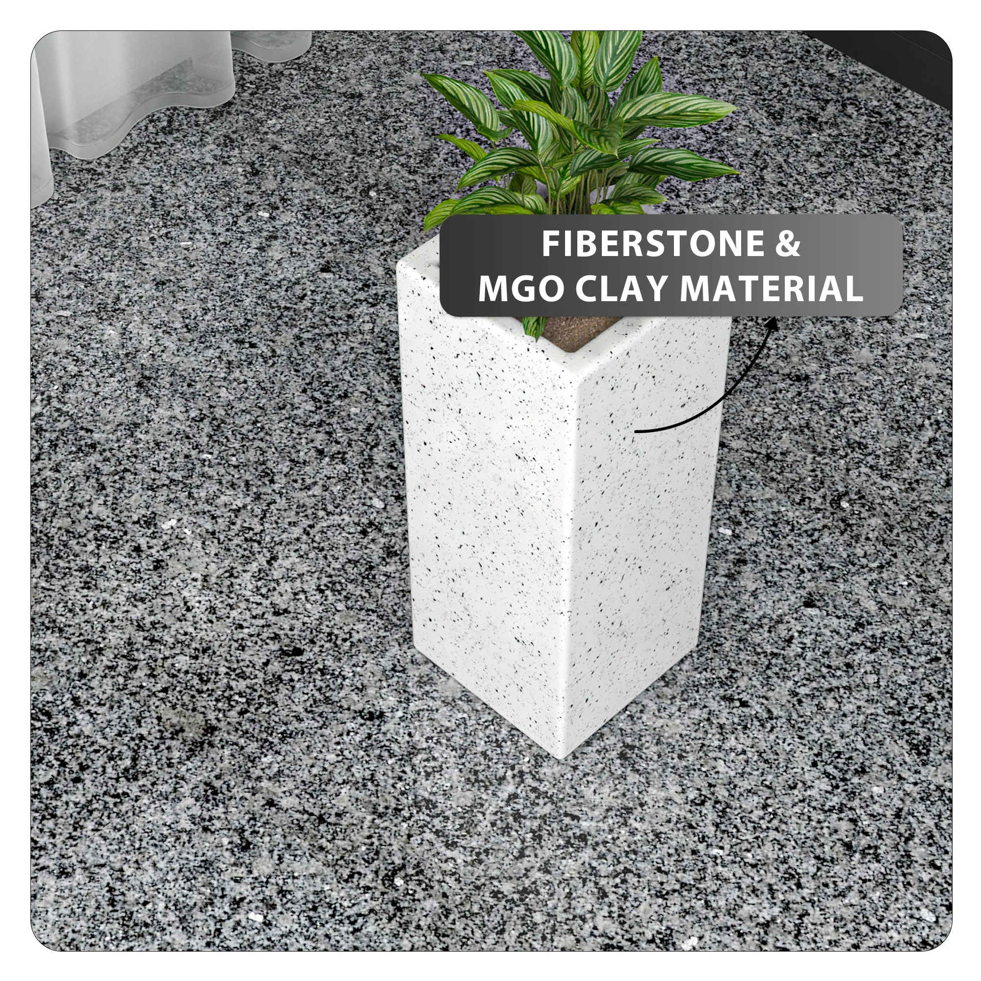 Terra Series Poly Stone Planter in Dotted White 7.9" x 7.9" 19.7" High