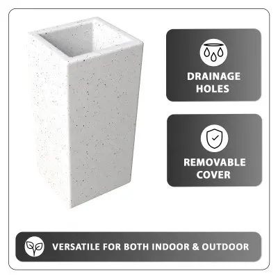 Terra Series Poly Stone Planter in Dotted White 7.9" x 7.9" 19.7" High