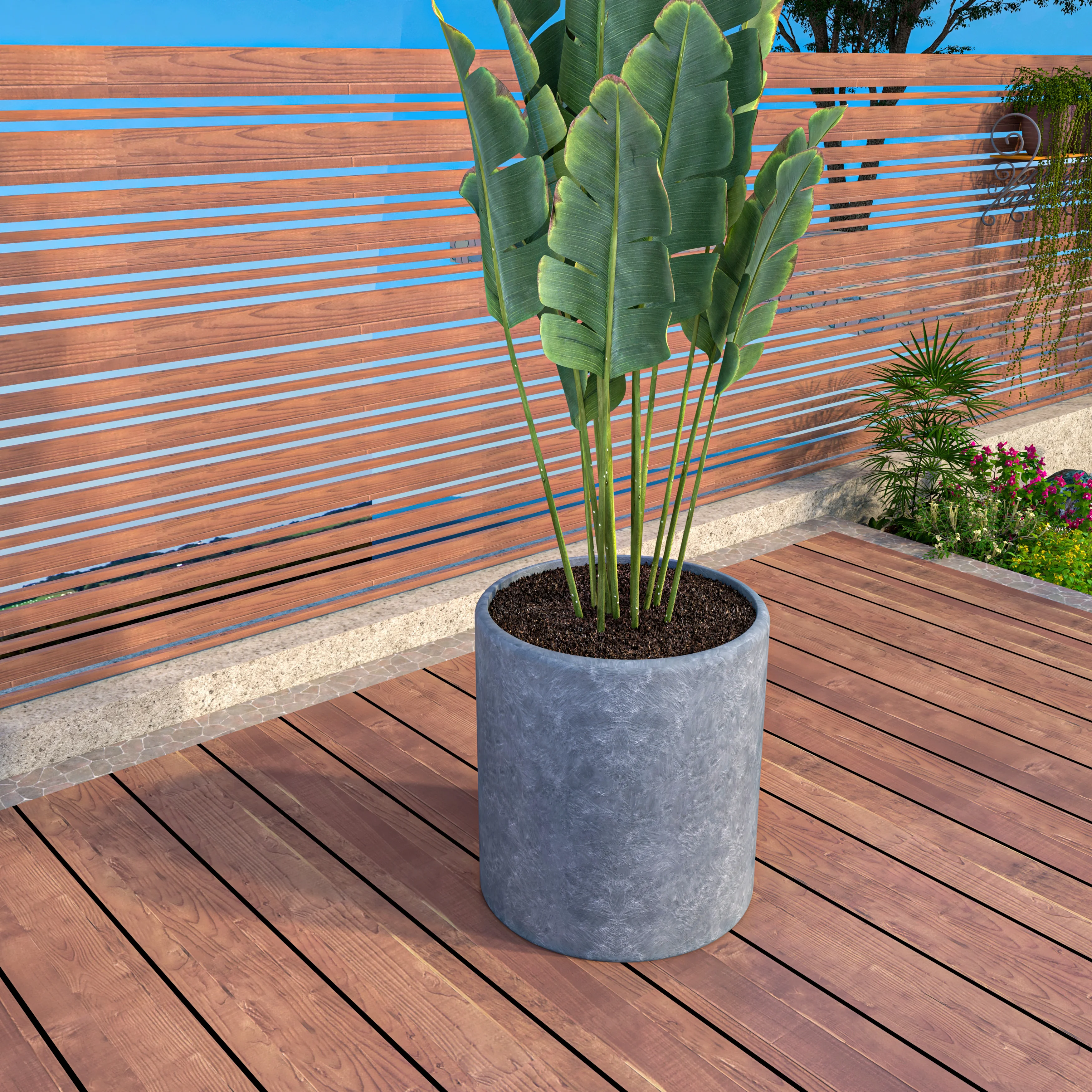 Tundra Series Poly Stone cylindrical Shape Planter in Aged Concrete 20" Dia, 22" High