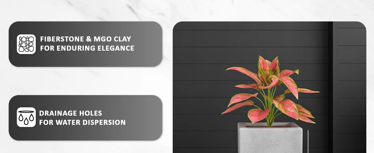 Terra Series Poly Stone Plant...n Aged Concrete 10.2" x 10.2" 23.6" High