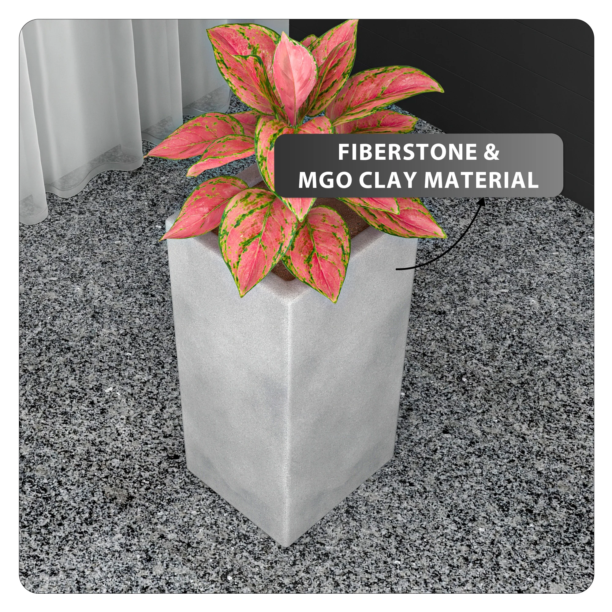 Terra Series Poly Stone Plant...n Aged Concrete 10.2" x 10.2" 23.6" High