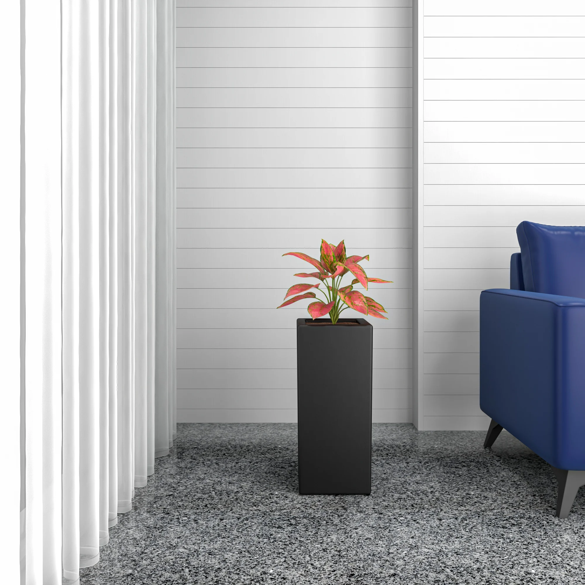 Terra Series Poly Stone Planter in Black 10.2" x 10.2" 23.6" High