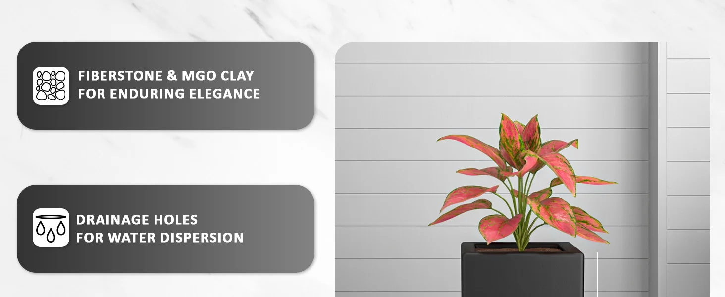 Terra Series Poly Stone Planter in Black 10.2" x 10.2" 23.6" High