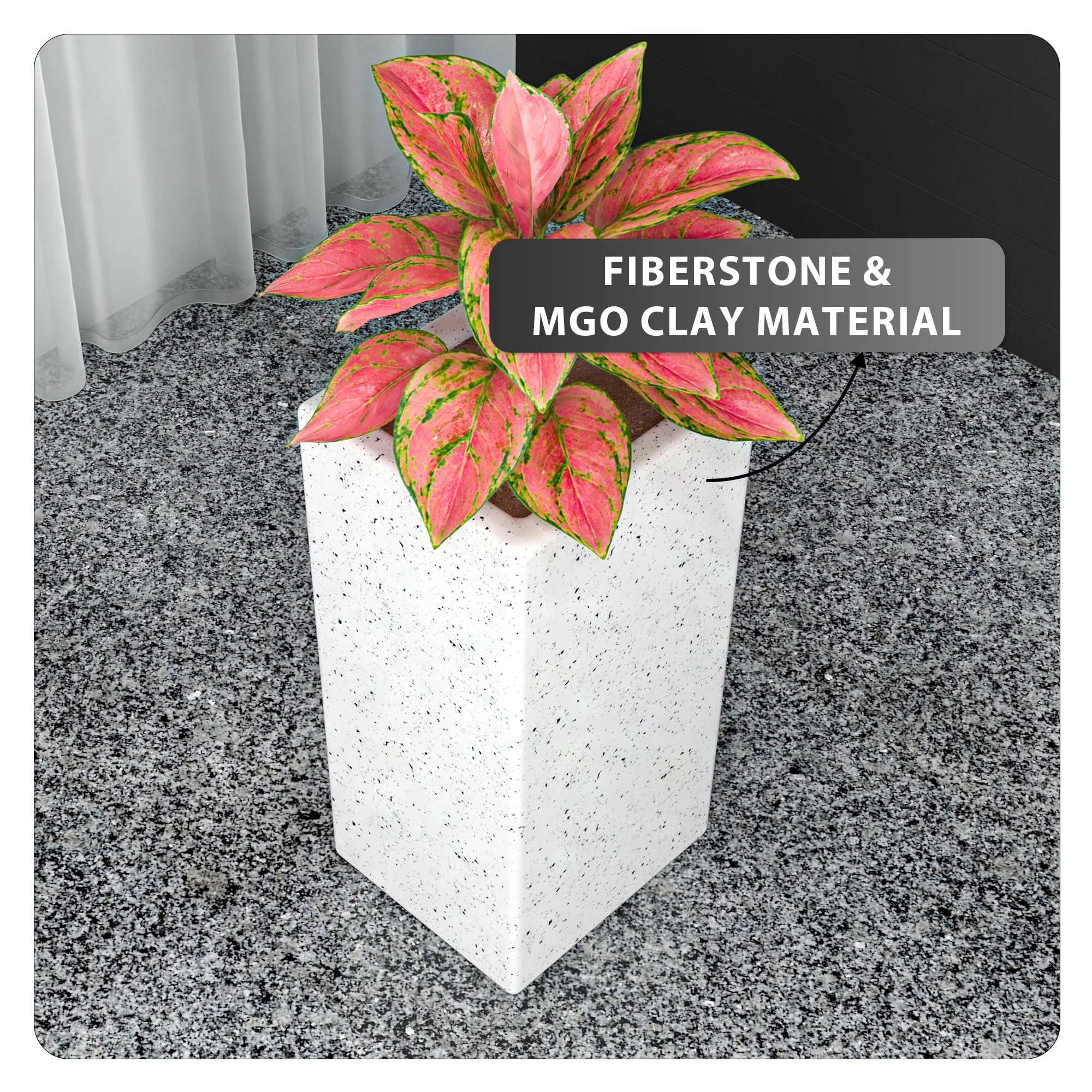 Terra Series Poly Stone Planter in Dotted White 10.2" x 10.2" 23.6" High