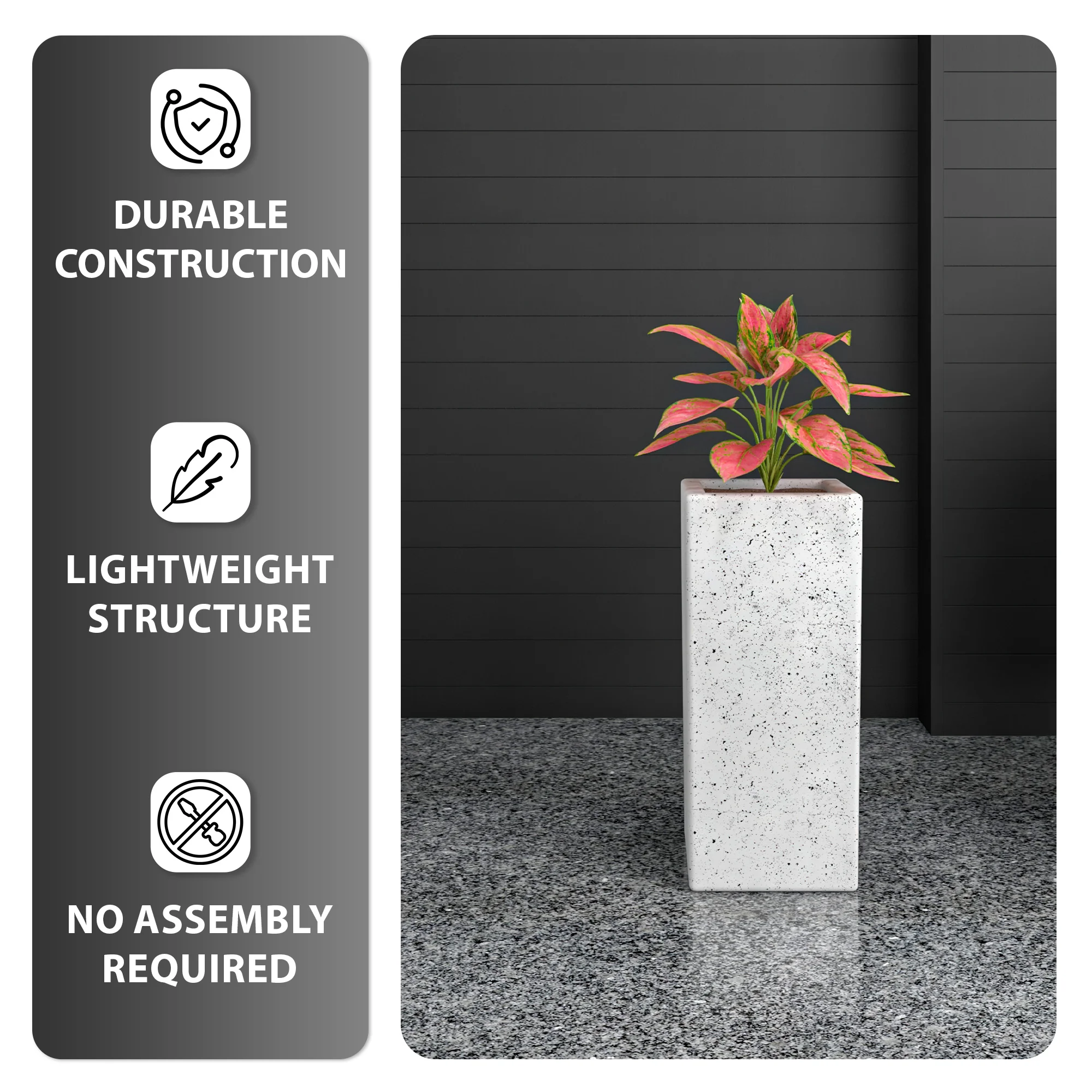 Terra Series Poly Stone Planter in Dotted White 10.2" x 10.2" 23.6" High