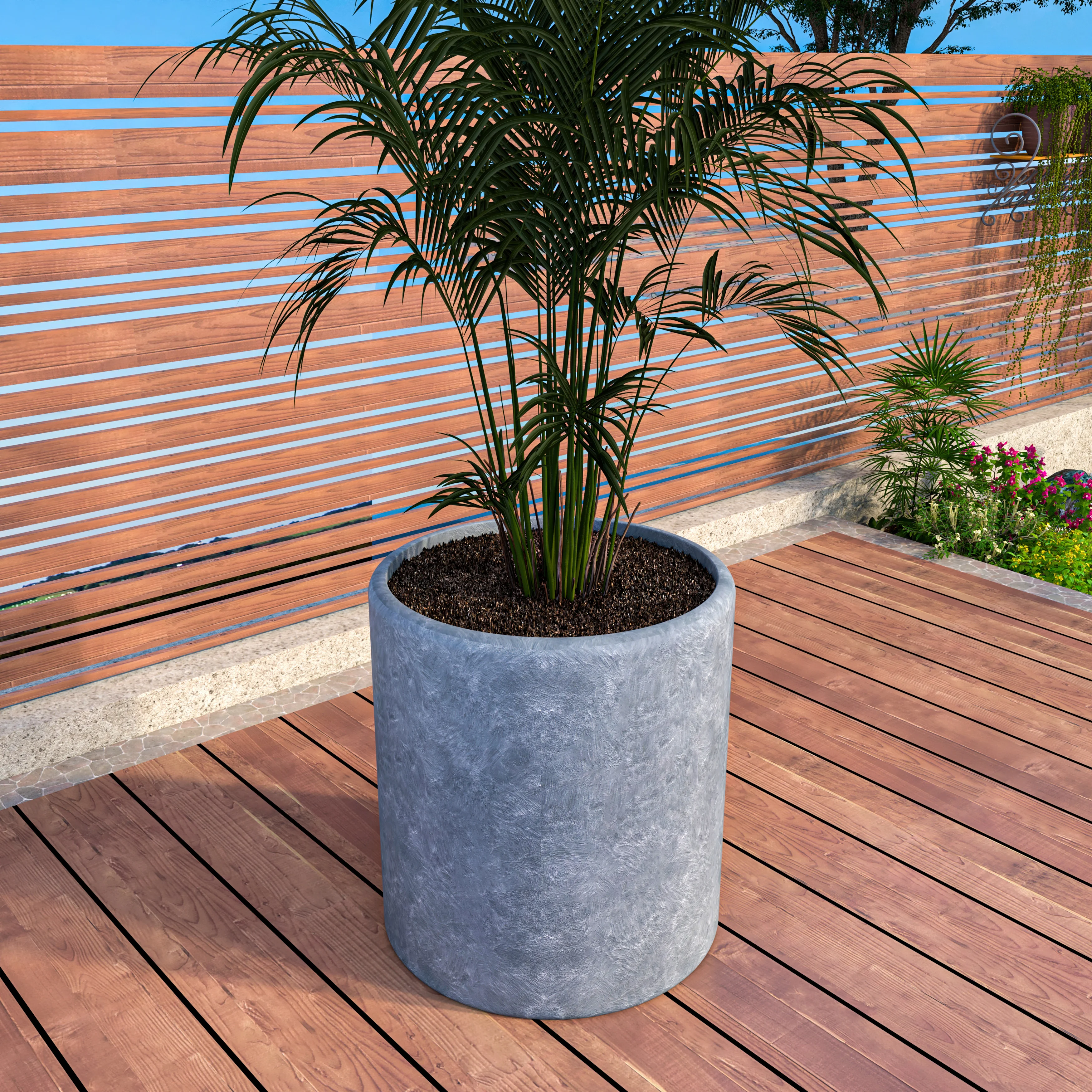 Tundra Series Poly Stone cylindrical Shape Planter in Aged Concrete 24" Dia, 26" High