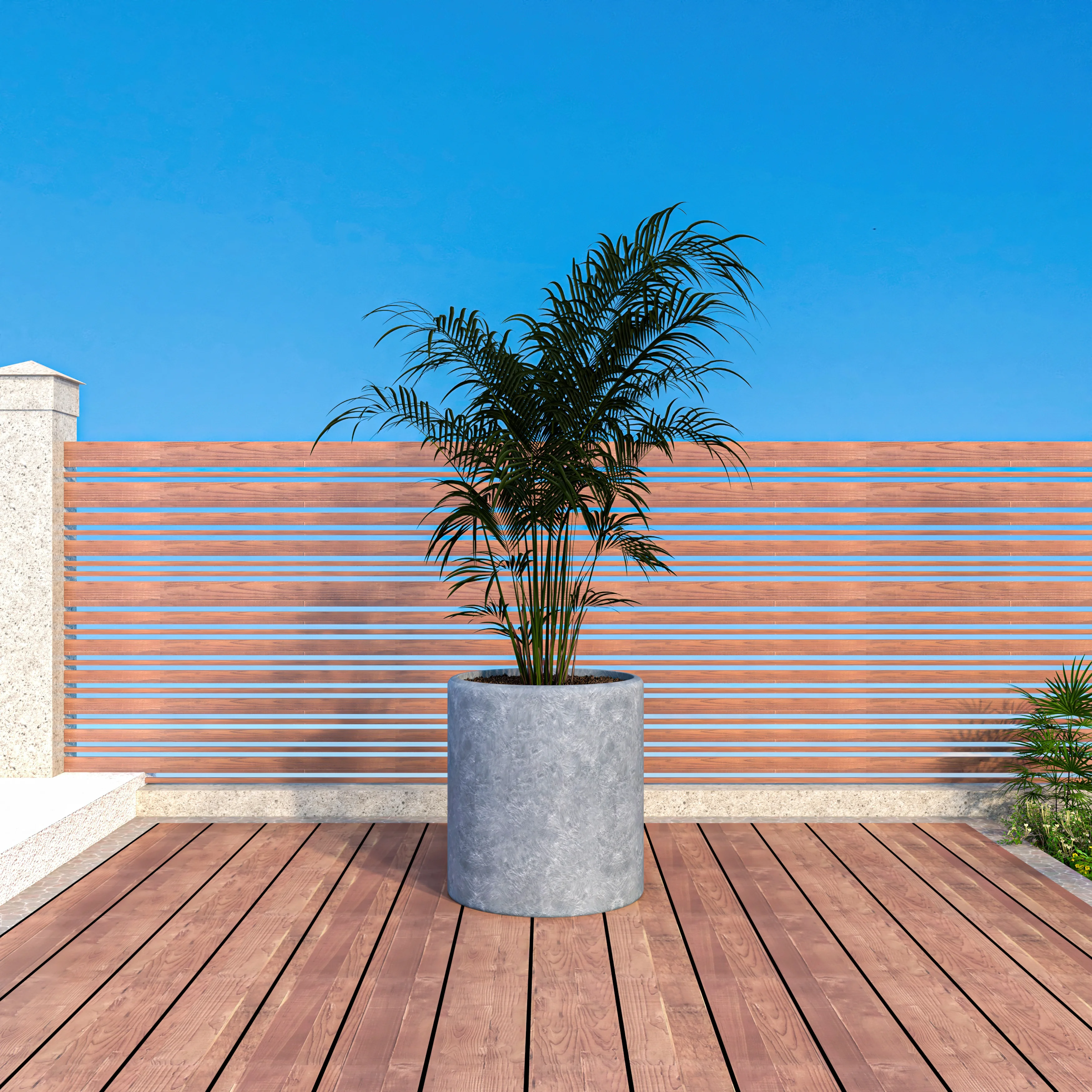 Tundra Series Poly Stone cylindrical Shape Planter in Aged Concrete 24" Dia, 26" High