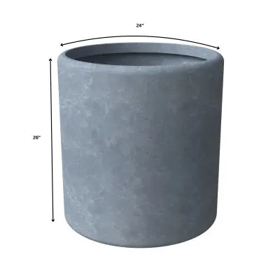 Tundra Series Poly Stone cylindrical Shape Planter in Aged Concrete 24" Dia, 26" High
