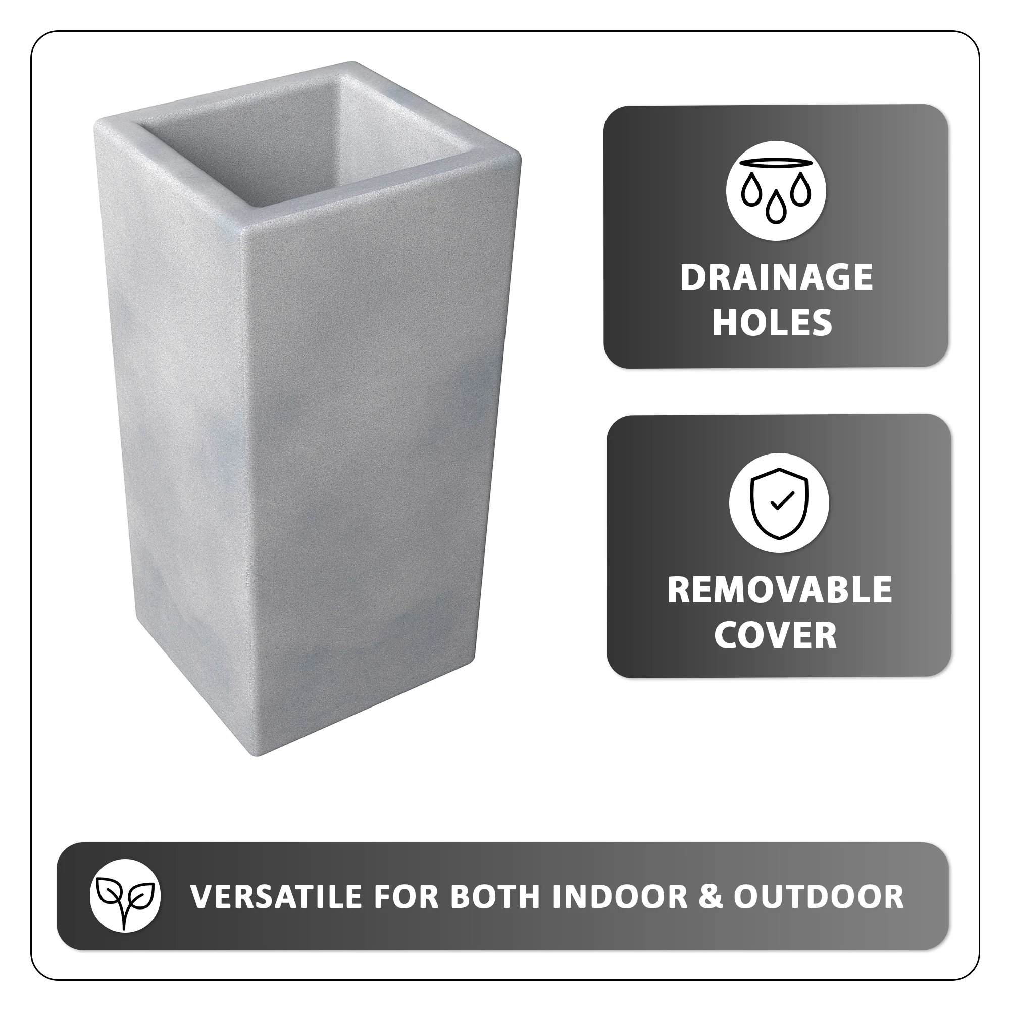 Terra Series Poly Stone Planter in Aged Concrete 13" x 13" 27.6" High