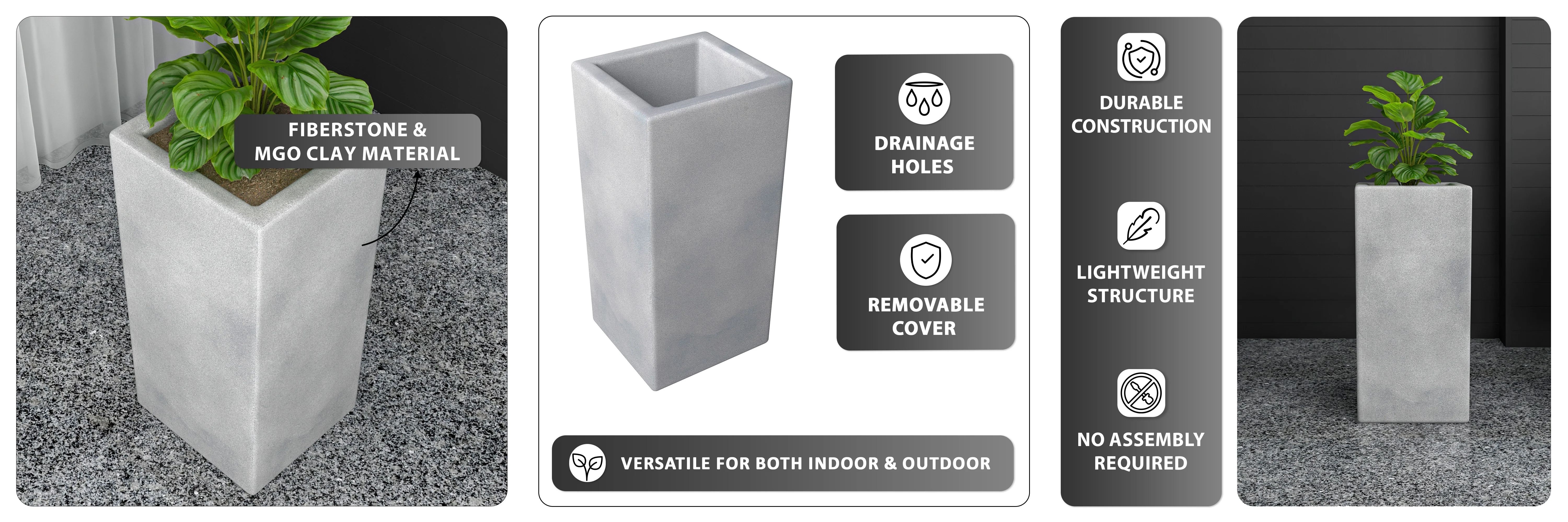 Terra Series Poly Stone Planter in Aged Concrete 13" x 13" 27.6" High