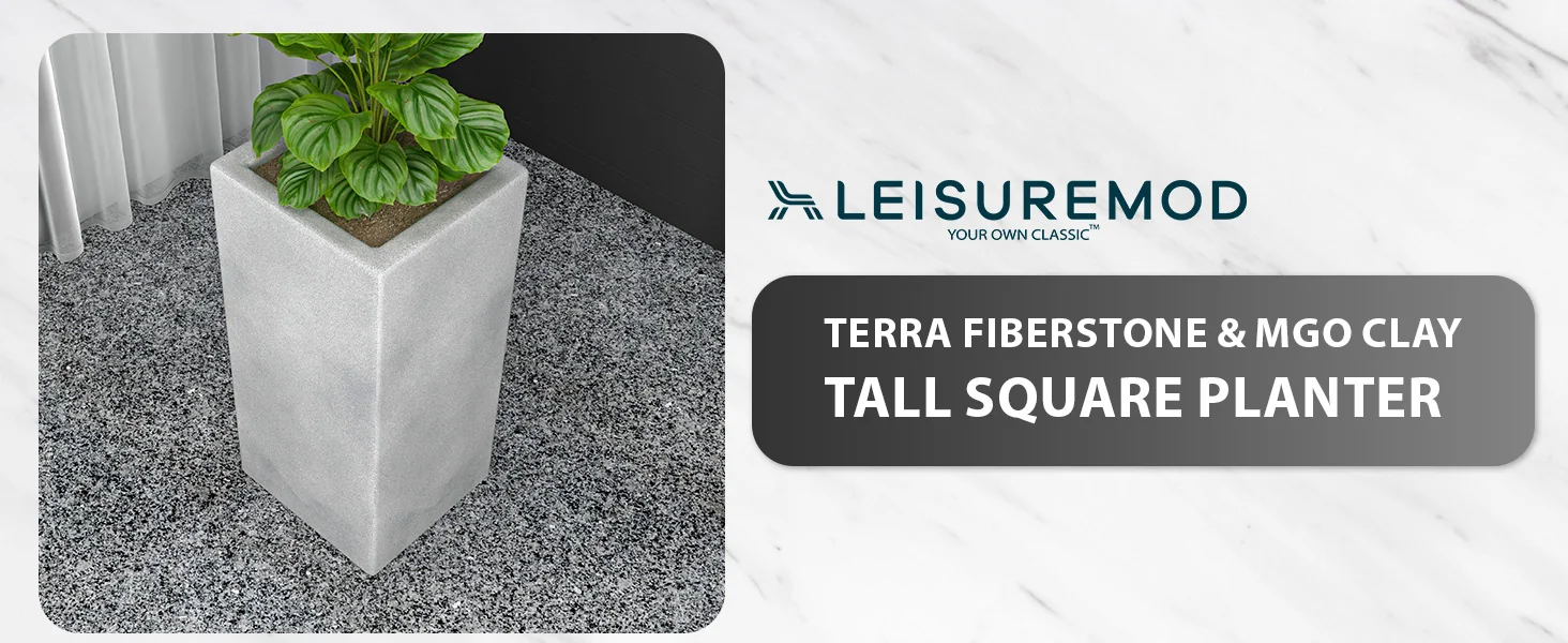 Terra Series Poly Stone Planter in Aged Concrete 13" x 13" 27.6" High