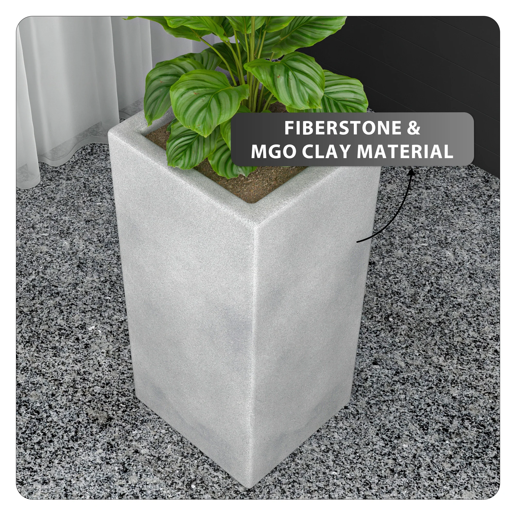 Terra Series Poly Stone Planter in Aged Concrete 13" x 13" 27.6" High