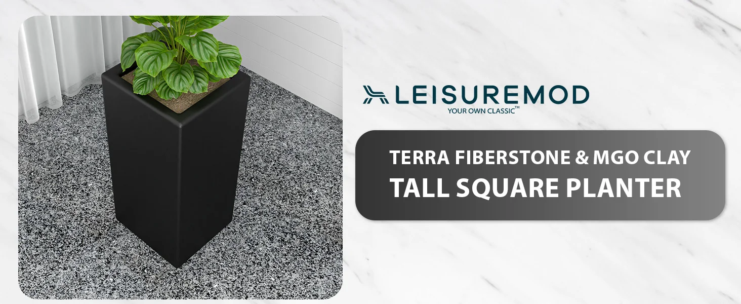 Terra Series Poly Stone Planter in Black 13" x 13" 27.6" High