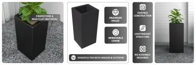 Terra Series Poly Stone Planter in Black 13" x 13" 27.6" High