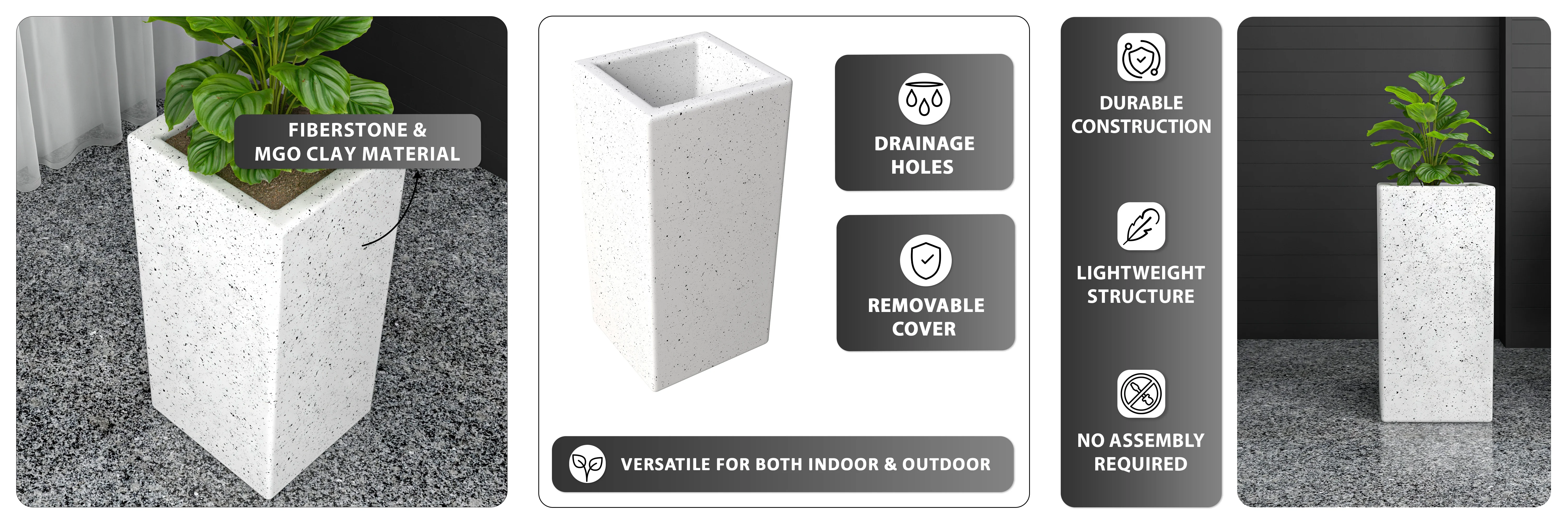 Terra Series Poly Stone Planter in Dotted White 13" x 13" 27.6" High