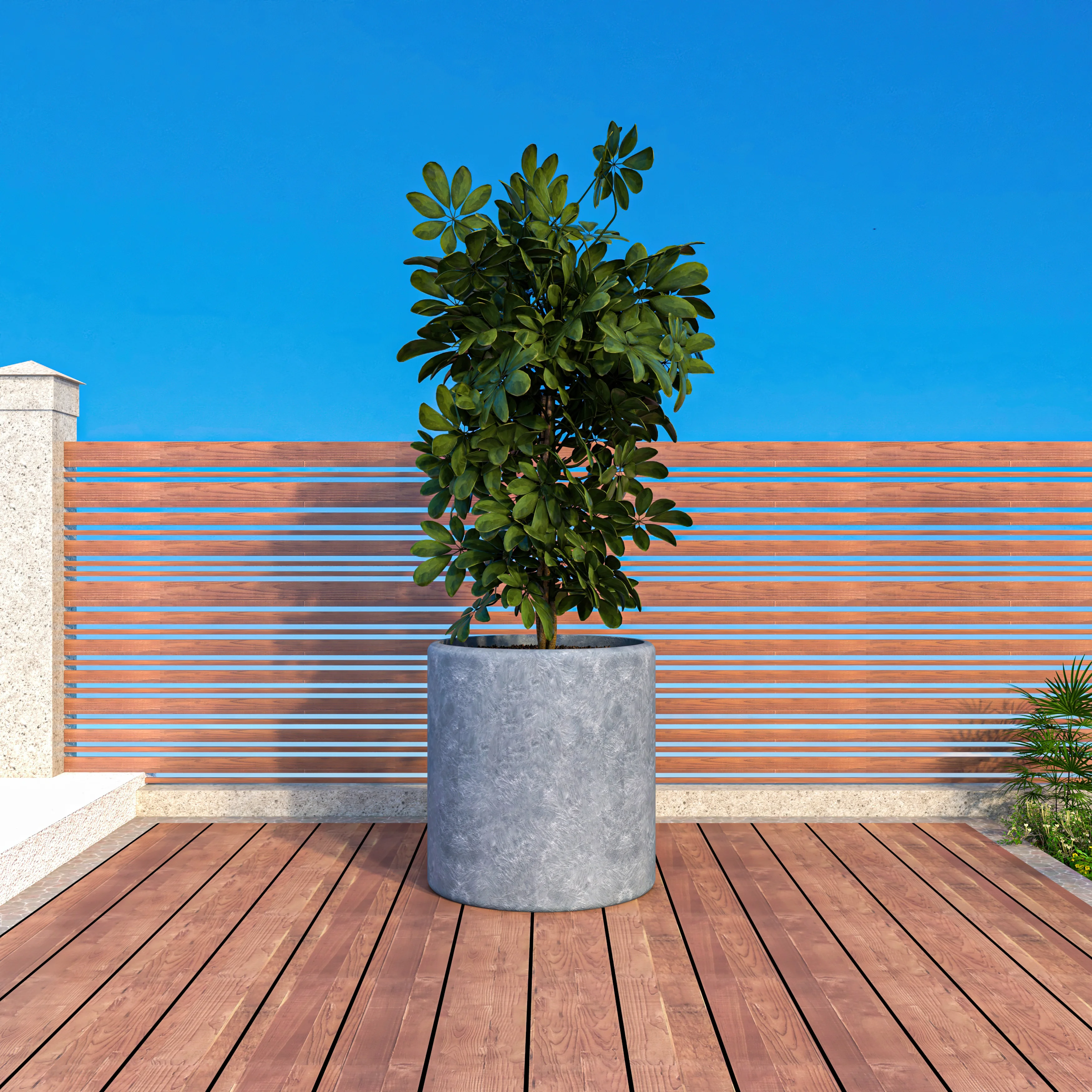 Tundra Series Poly Stone cylindrical Shape Planter in Aged Concrete 28" Dia, 30" High