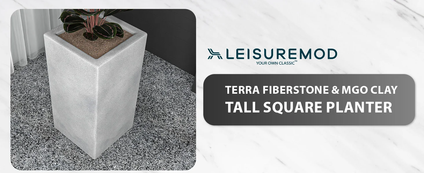 Terra Series Poly Stone Planter in Aged Concrete 15" x 15" 31.5" High