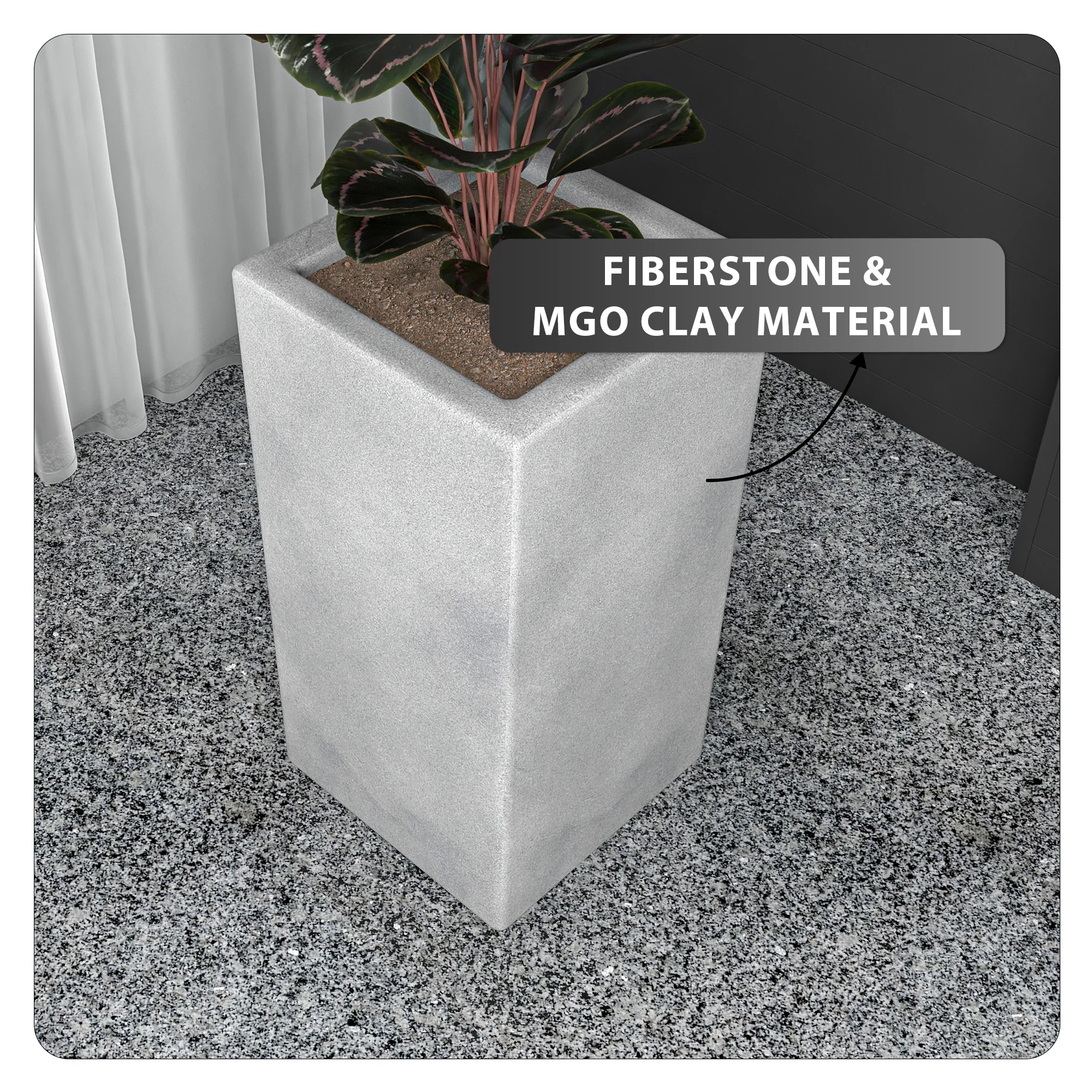 Terra Series Poly Stone Planter in Aged Concrete 15" x 15" 31.5" High