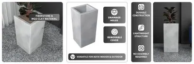 Terra Series Poly Stone Planter in Aged Concrete 15" x 15" 31.5" High