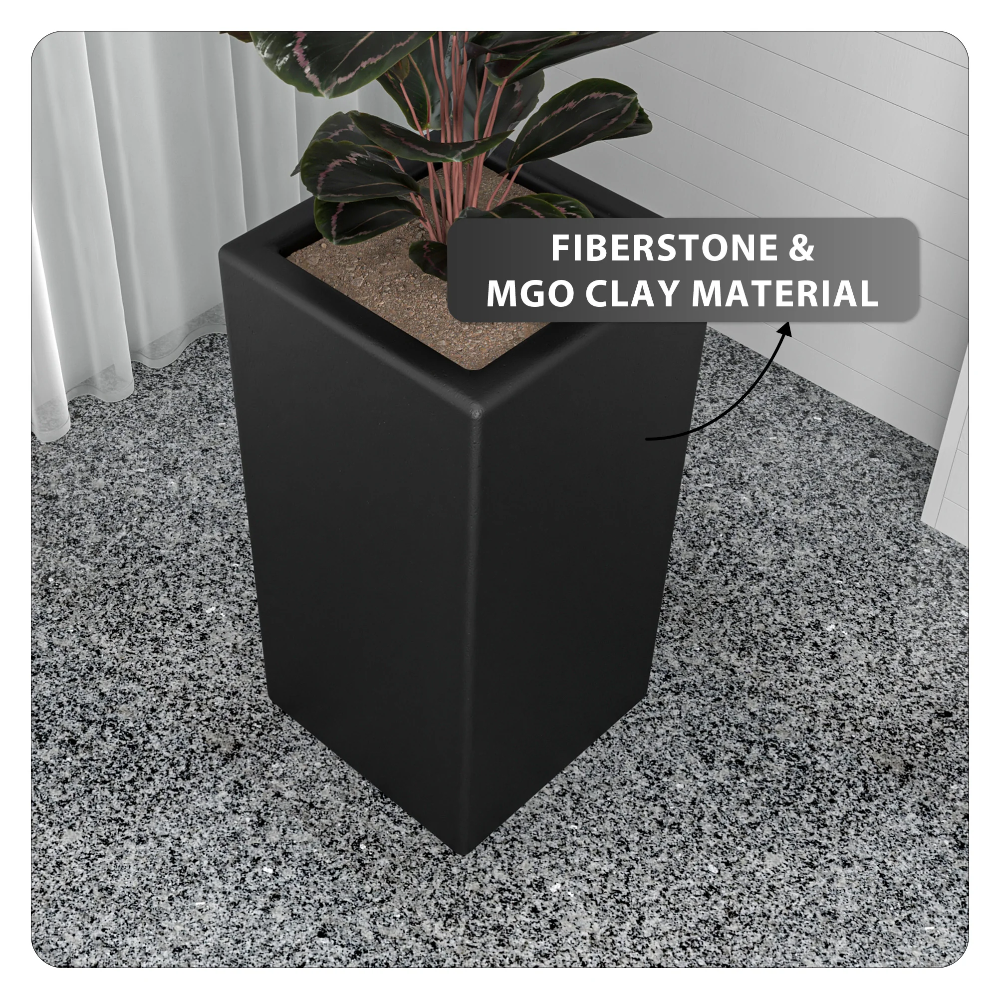 Terra Series Poly Stone Planter in Black 15" x 15" 31.5" High