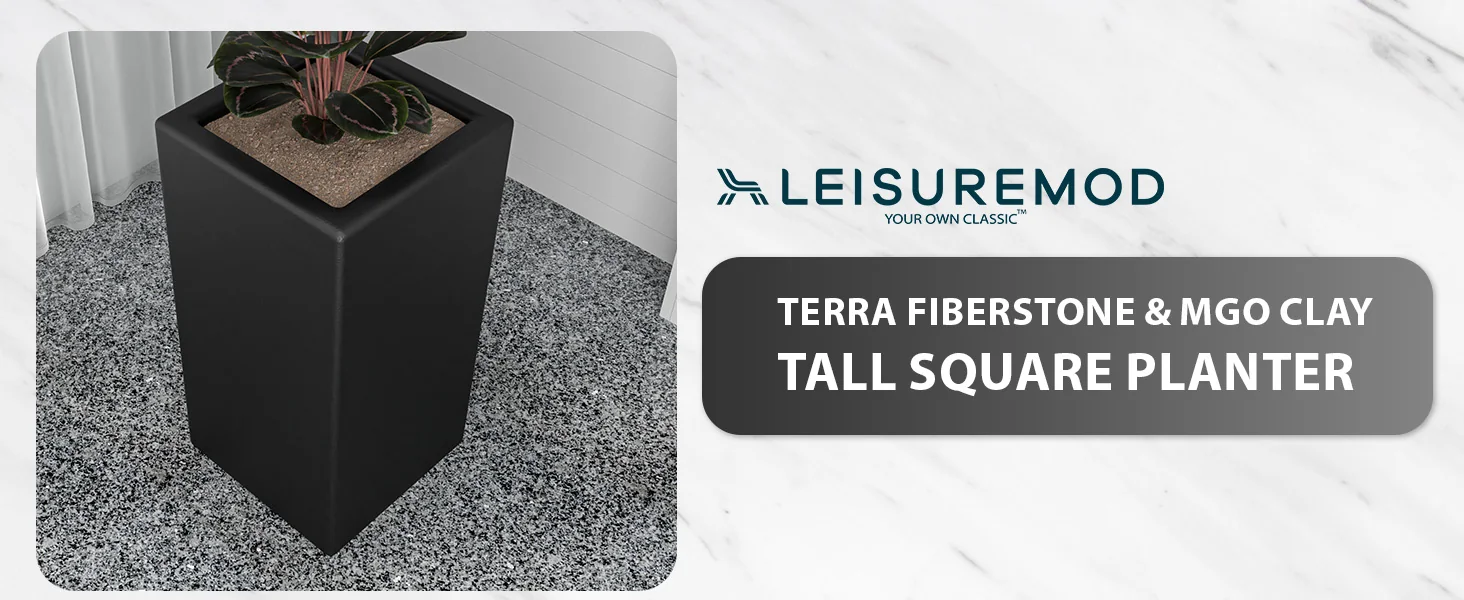 Terra Series Poly Stone Planter in Black 15" x 15" 31.5" High