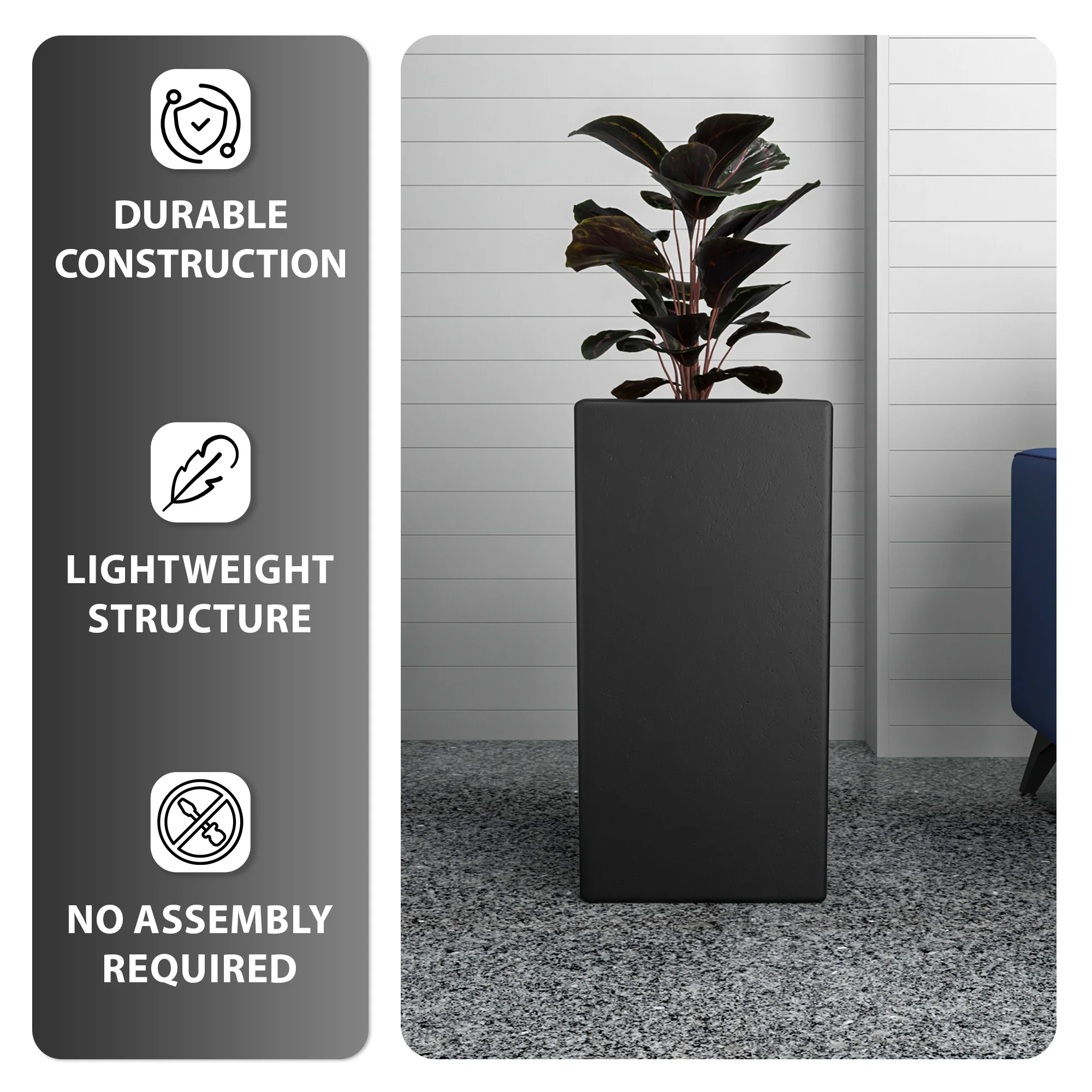 Terra Series Poly Stone Planter in Black 15" x 15" 31.5" High