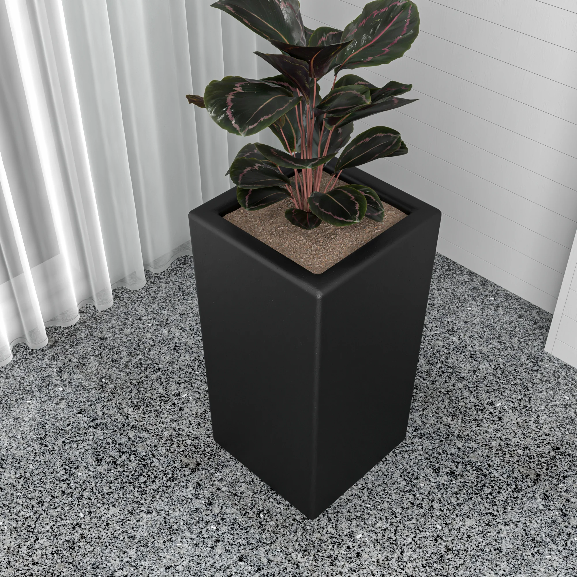 Terra Series Poly Stone Planter in Black 15" x 15" 31.5" High