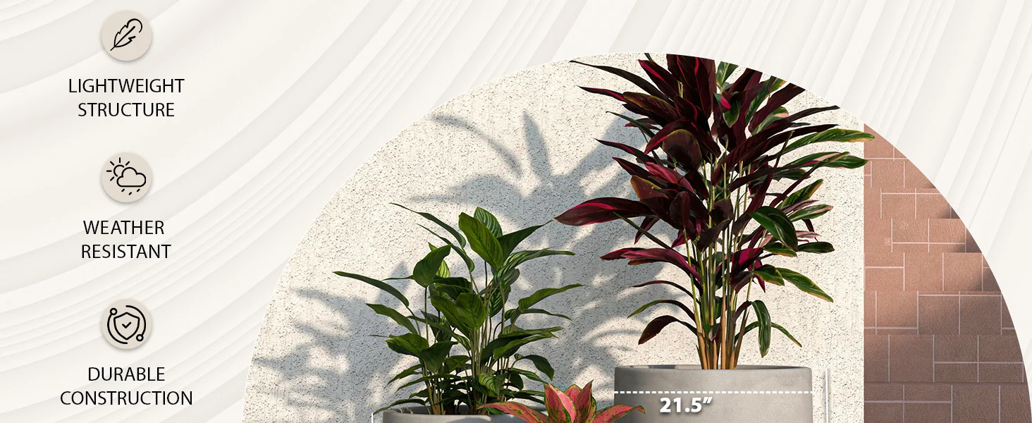 Topiary Series Poly Stone Planter in Dark Grey 16 Dia, 31.5 High