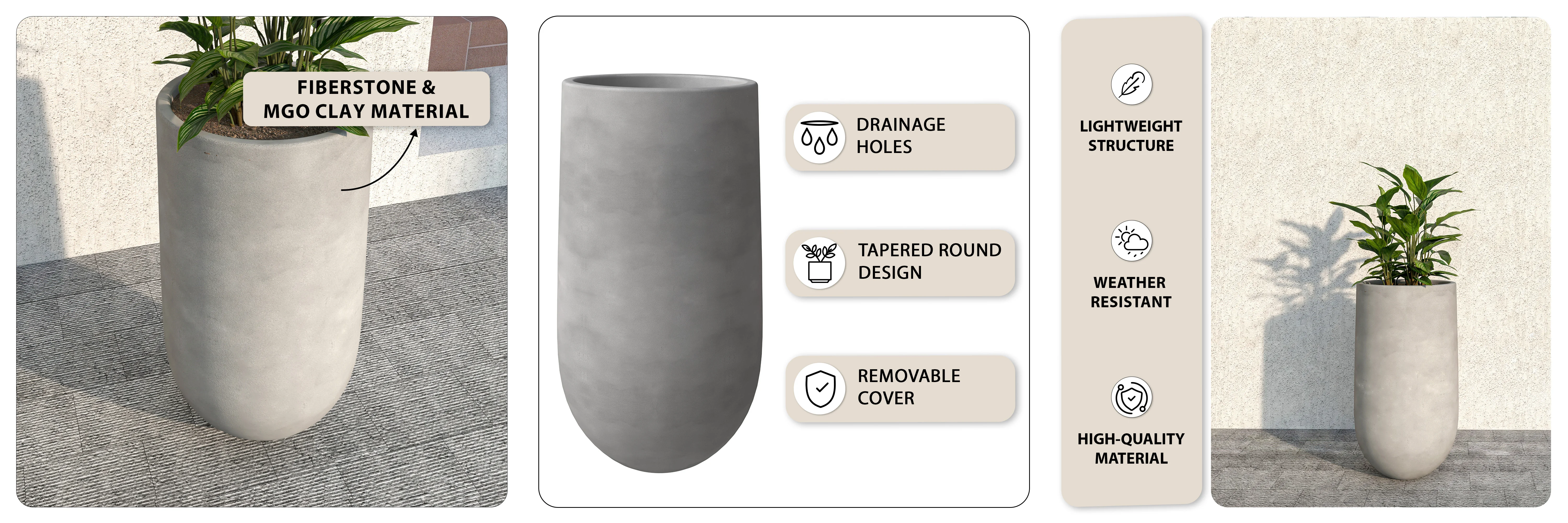 Topiary Series Poly Stone Planter in Dark Grey 16 Dia, 31.5 High