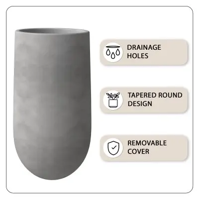 Topiary Series Poly Stone Planter in Dark Grey 16 Dia, 31.5 High