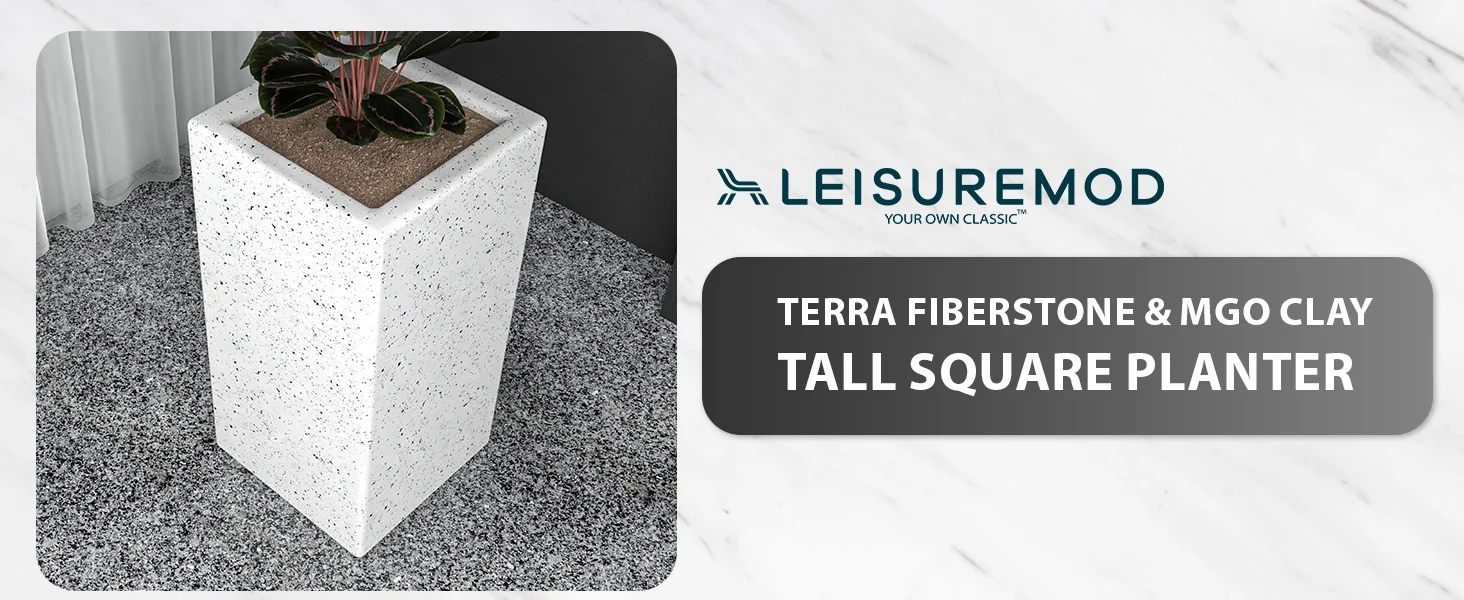 Terra Series Poly Stone Planter in Dotted White 15" x 15" 31.5" High