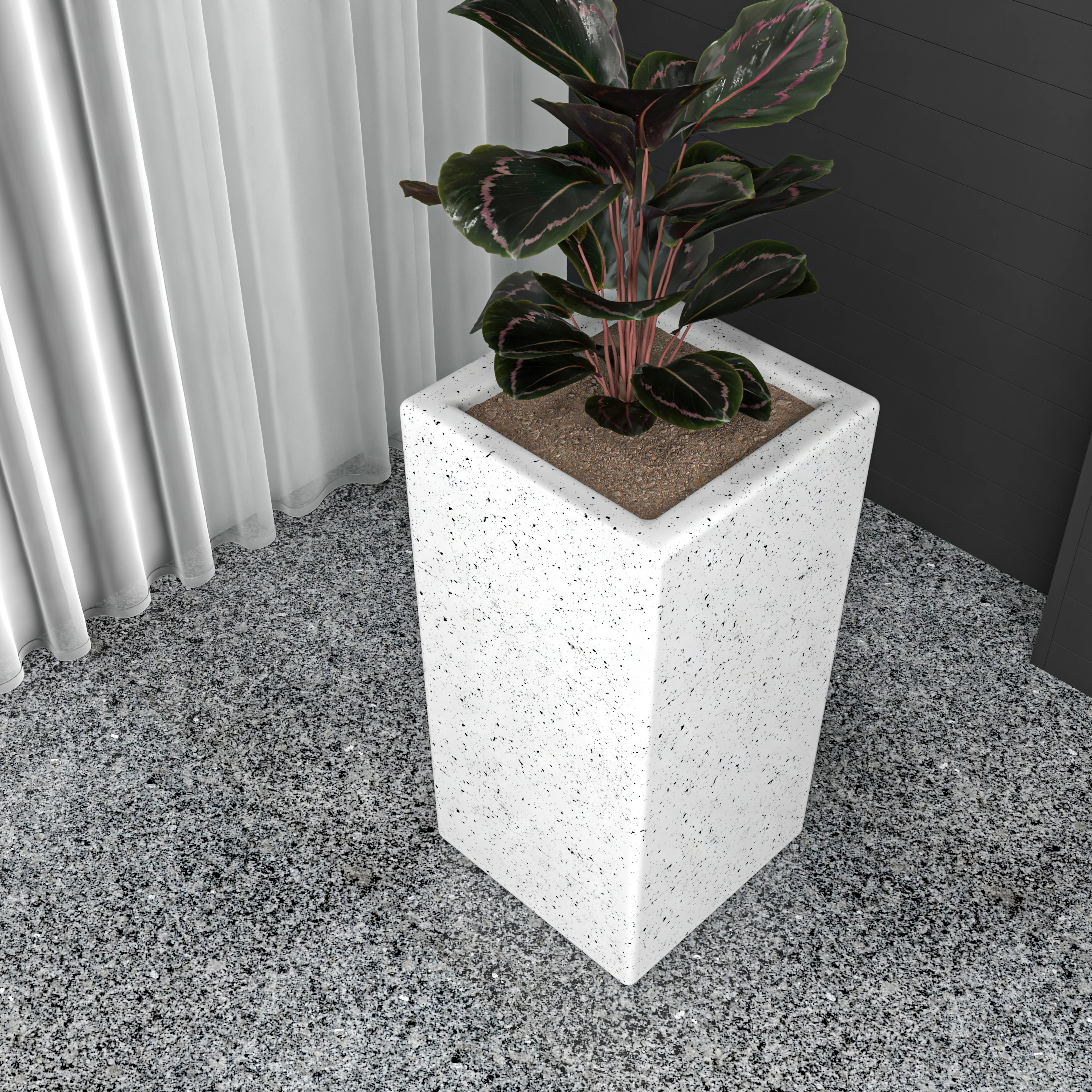 Terra Series Poly Stone Planter in Dotted White 15" x 15" 31.5" High