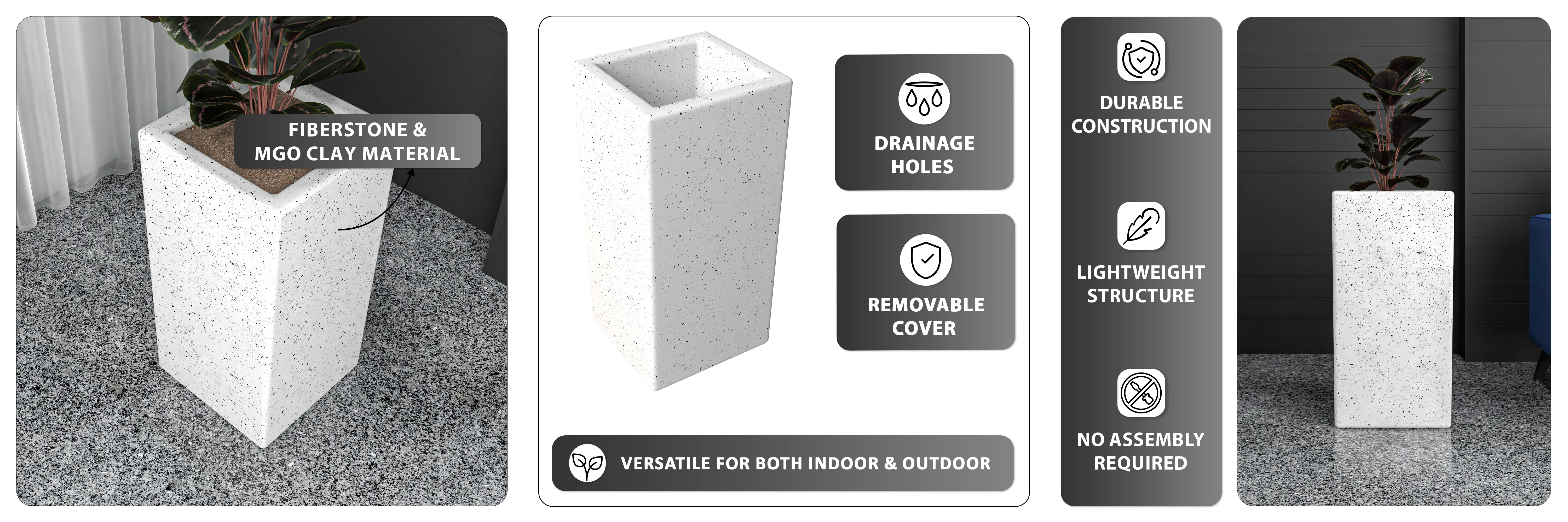 Terra Series Poly Stone Planter in Dotted White 15" x 15" 31.5" High