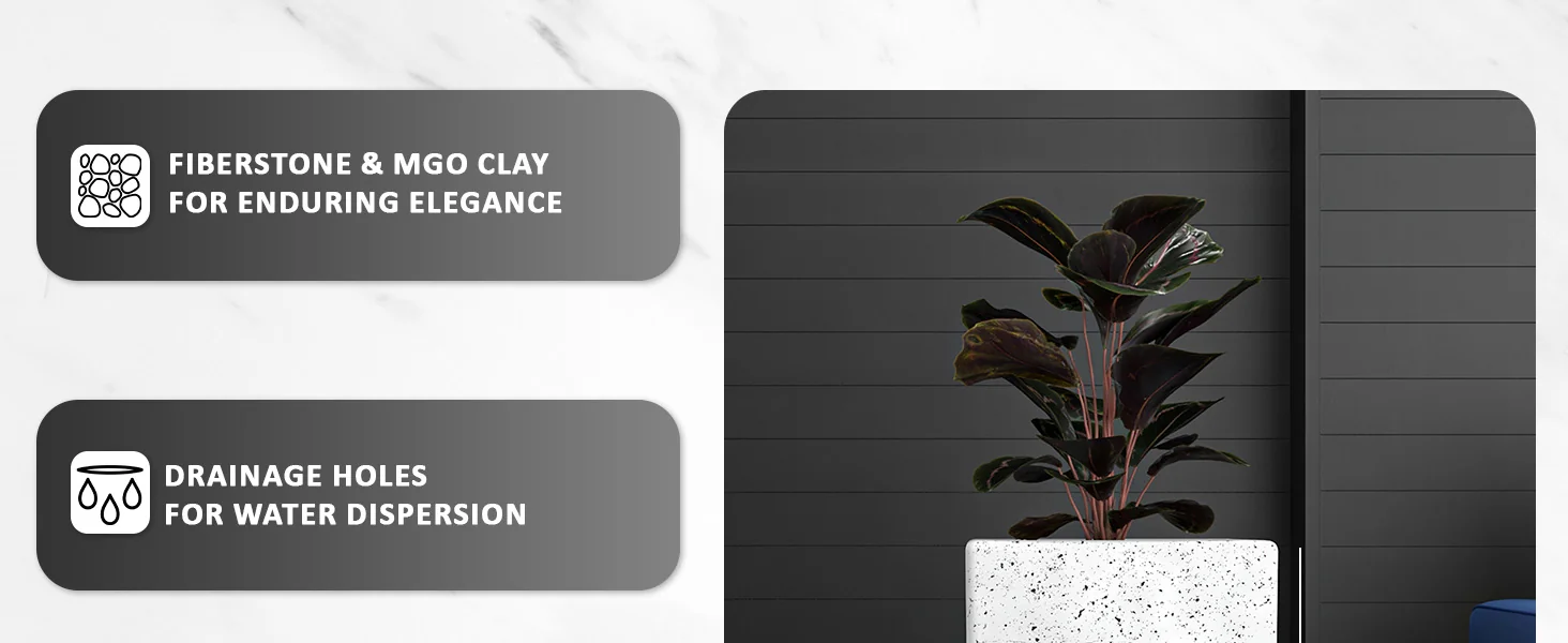 Terra Series Poly Stone Planter in Dotted White 15" x 15" 31.5" High