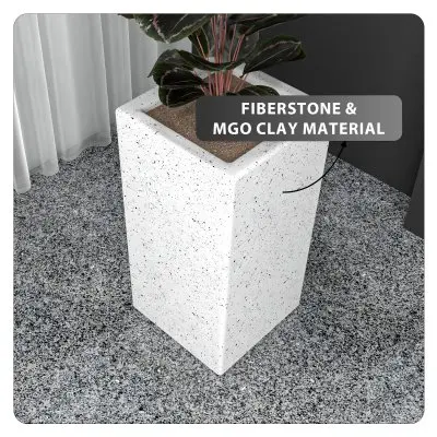 Terra Series Poly Stone Planter in Dotted White 15" x 15" 31.5" High