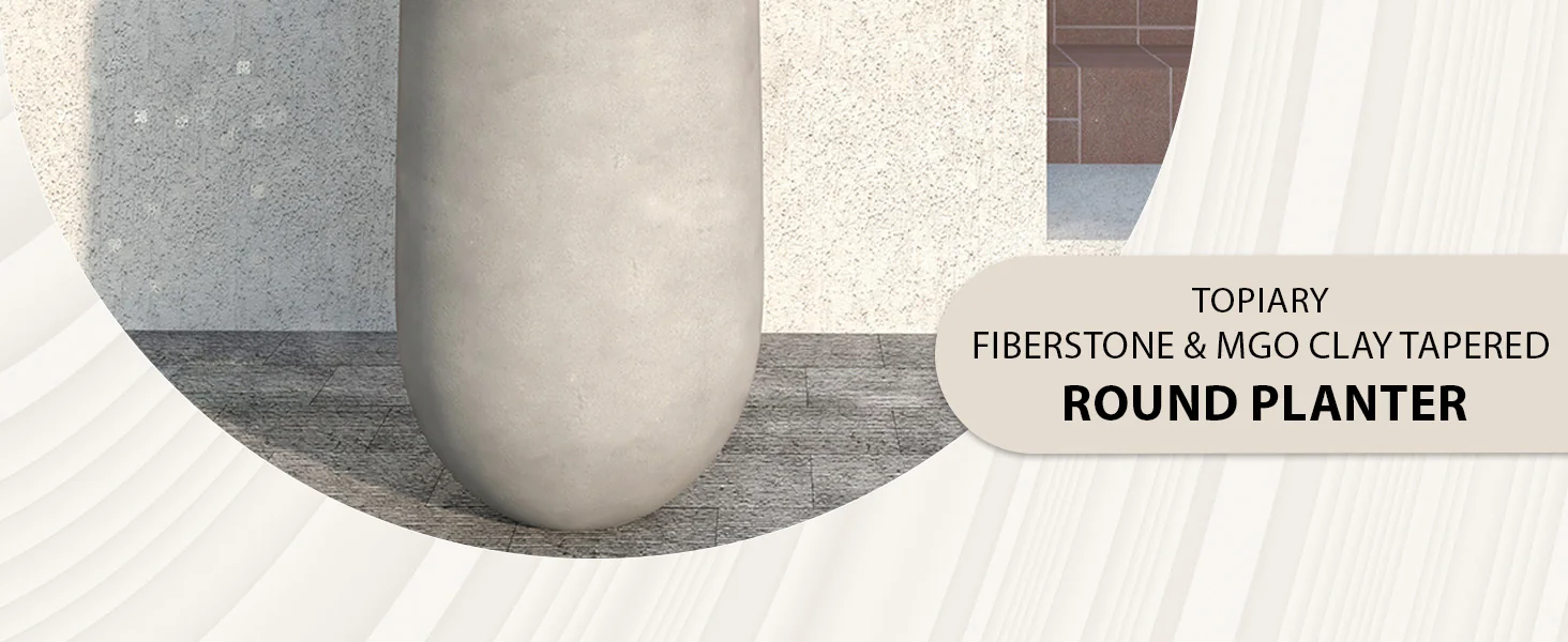 Topiary Series Poly Stone Planter in Dark Grey 18.7 Dia, 35.4 High