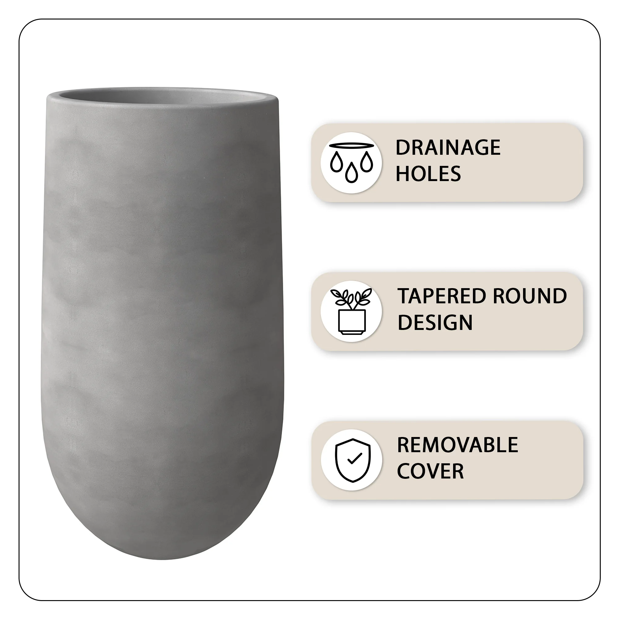 Topiary Series Poly Stone Planter in Dark Grey 18.7 Dia, 35.4 High