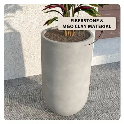 Topiary Series Poly Stone Planter in Dark Grey 18.7 Dia, 35.4 High