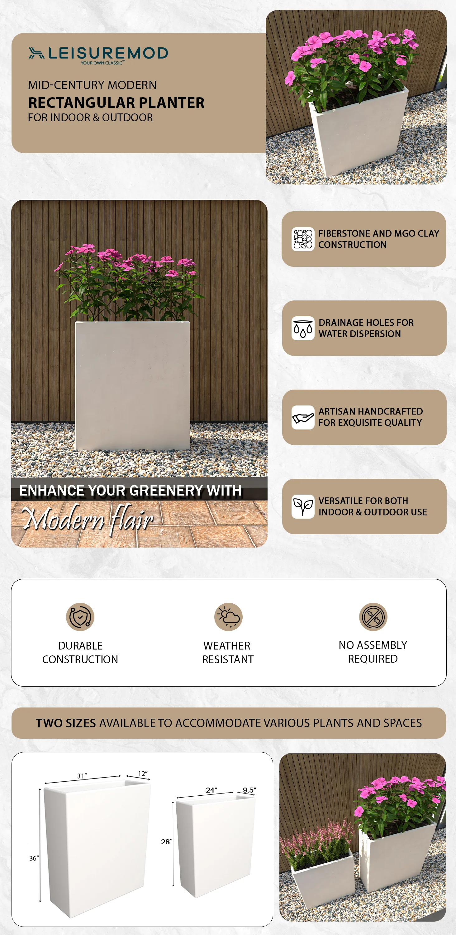 Thistle Series Poly Stone Planter in White 22" Dia 15" high