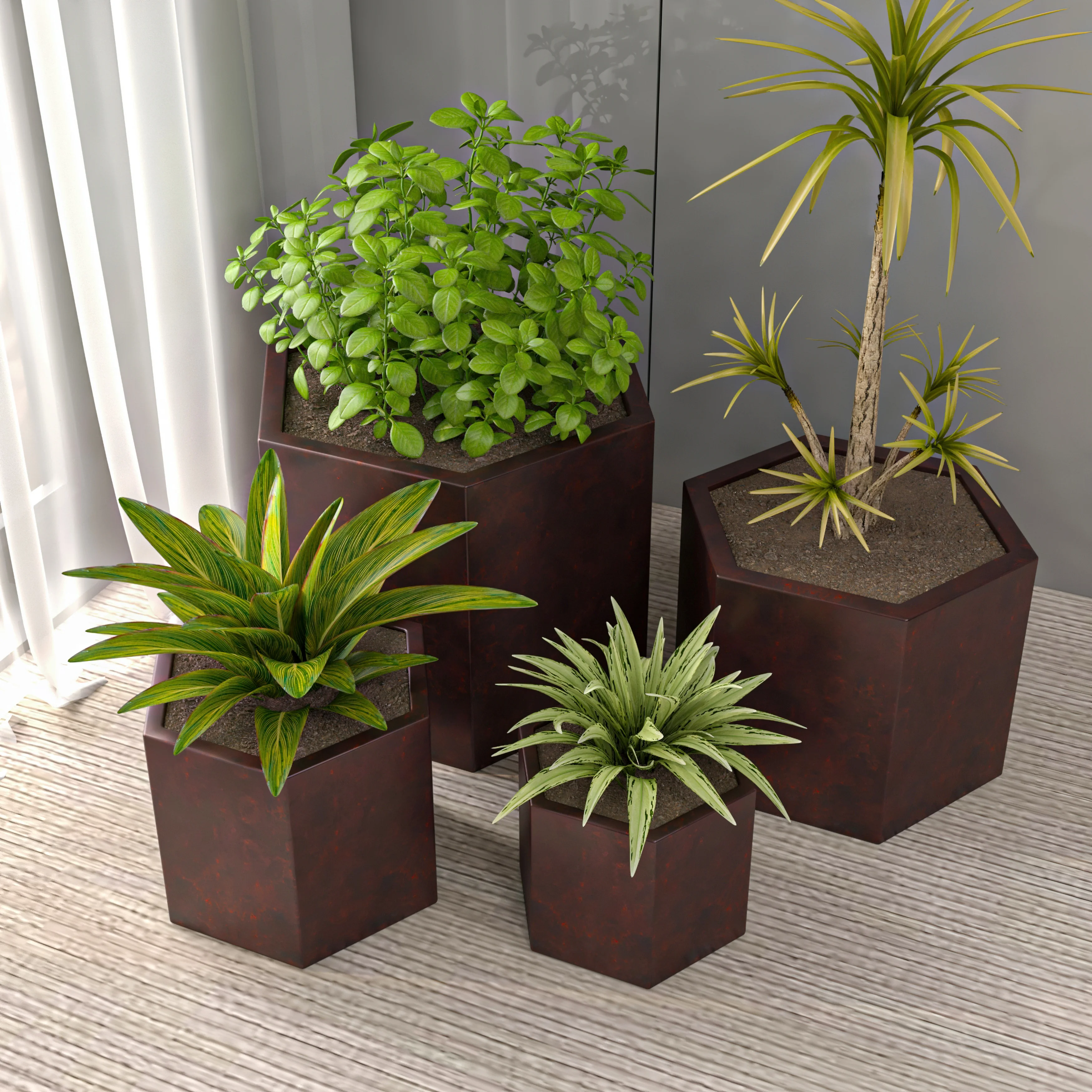 Thicket 4-Piece Fiberstone Planter in Brown