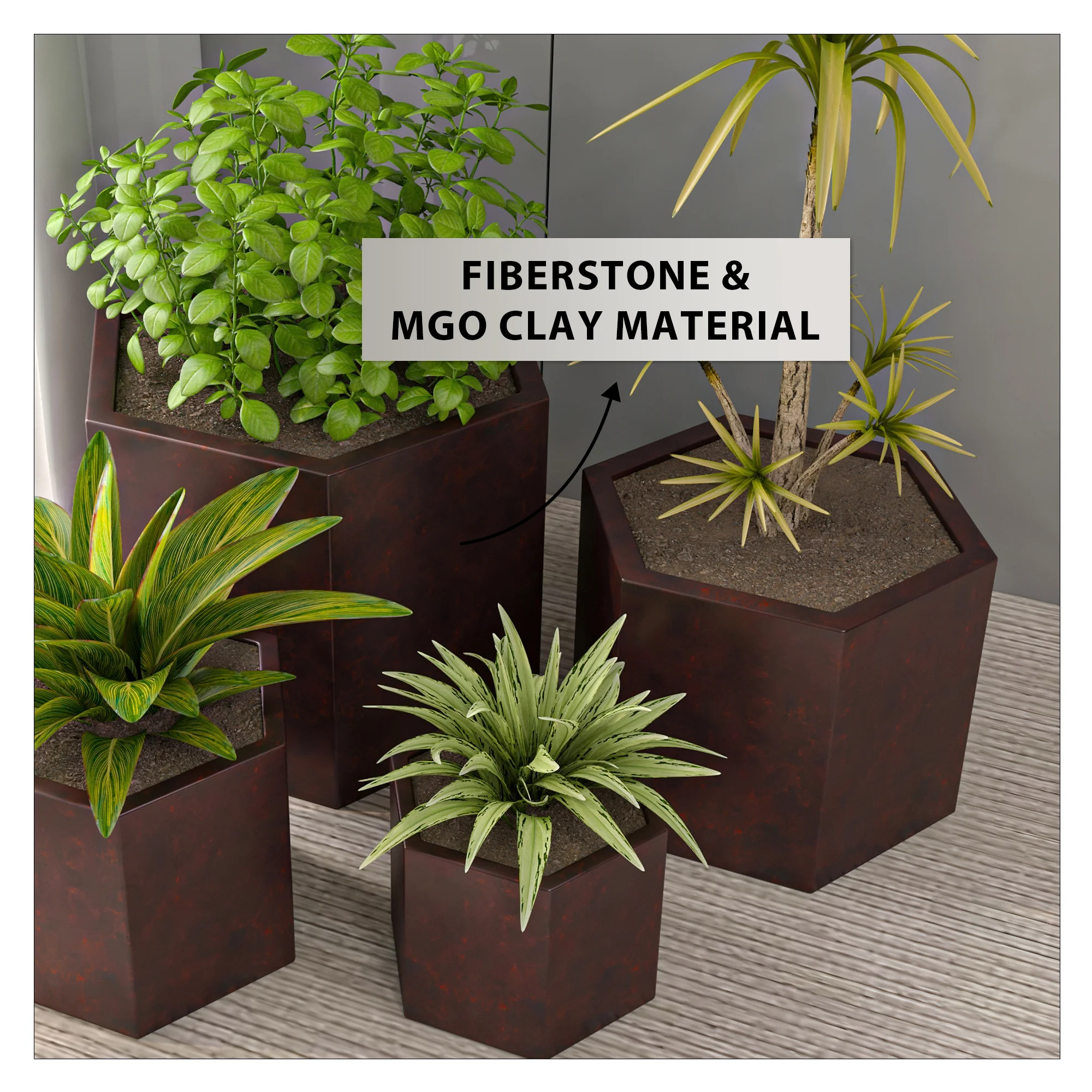 Thicket 4-Piece Fiberstone Planter in Brown