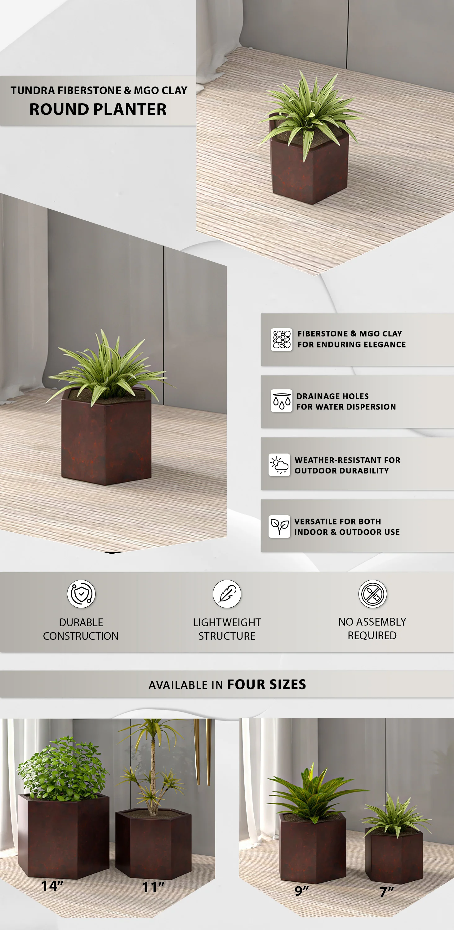 Thicket Series Poly Stone Planter in Brown 7 High
