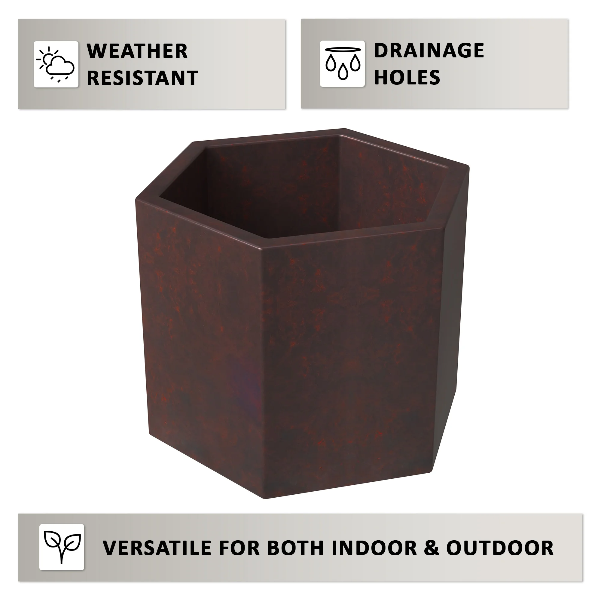 Thicket Series Poly Stone Planter in Brown 9 High