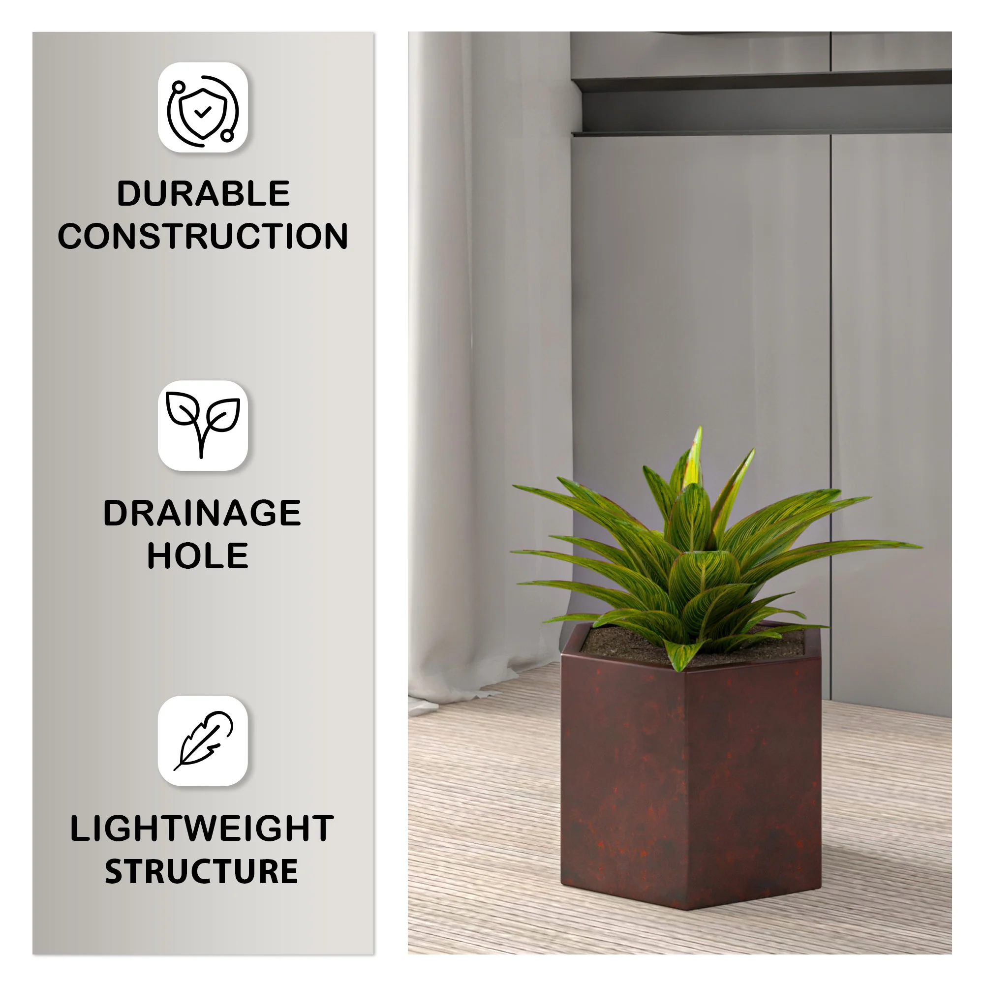 Thicket Series Poly Stone Planter in Brown 9 High