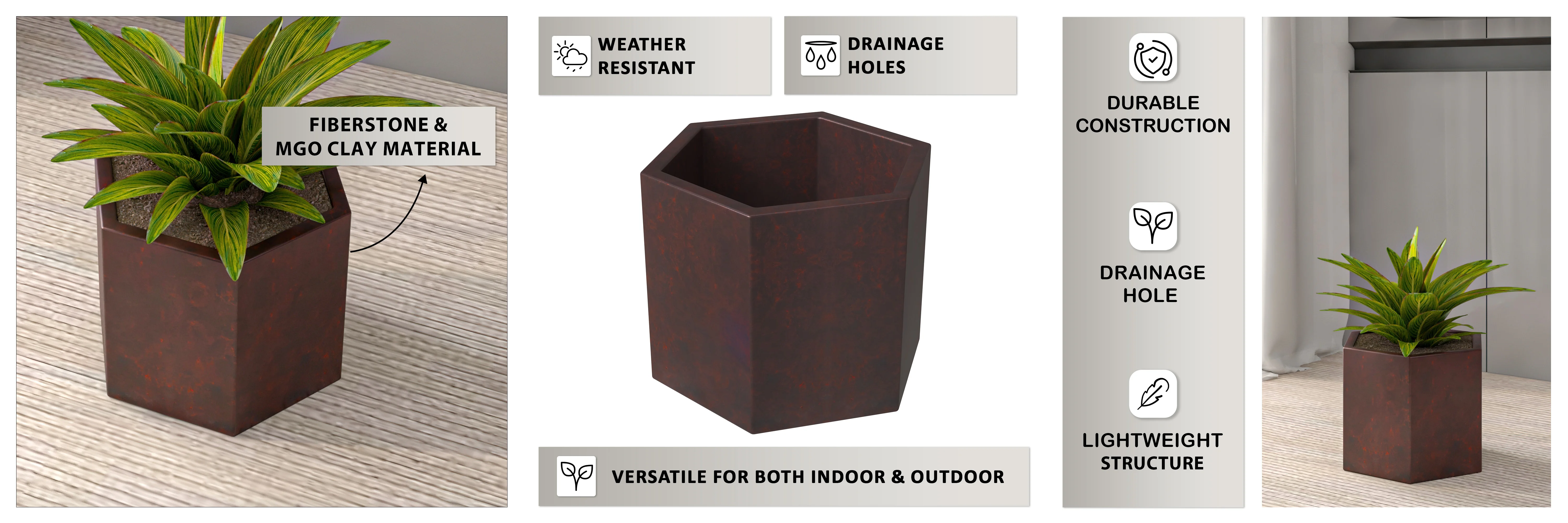 Thicket Series Poly Stone Planter in Brown 9 High