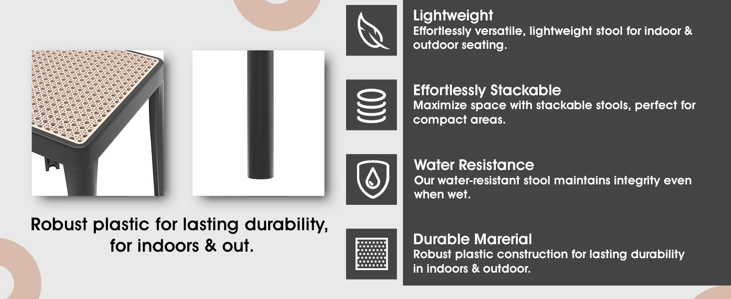 Tresse Series Stackable Poly Stool With Wicker Top 12 in Black