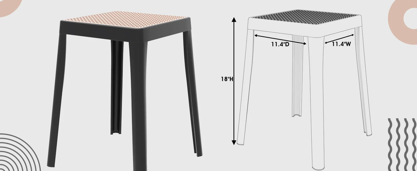 Tresse Series Stackable Poly Stool With Wicker Top 12 in Black