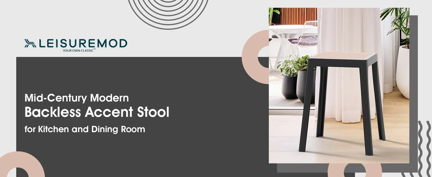 Tresse Series Stackable Poly Stool With Wicker Top 12 in Black